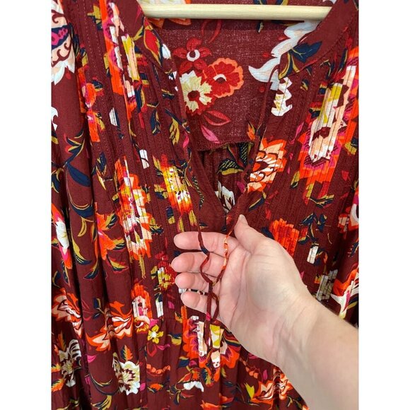 Old Navy Women's Pullover Floral Peasant Blouse Size Large V-Neck Long Sleeves - Picture 6 of 8